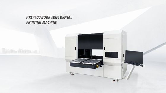La máquina de impresión digital HXEP400 Book Edge con dos cabezas de impresión Epson i3200 garantiza la impresión ininterrumpida en los bordes de los libros y las portadas de los portátiles