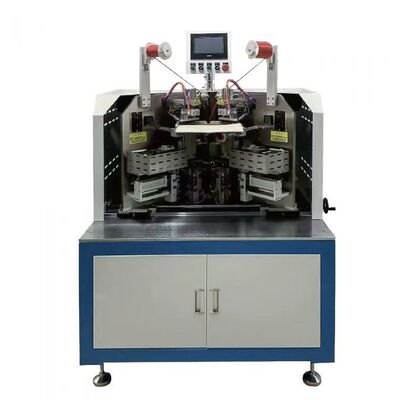 Sistema de fabricación de estuches de cubierta dura diseñado para fijación de cinta de doble estación con capacidades ajustables de tamaño de certificado y ancho de cinta